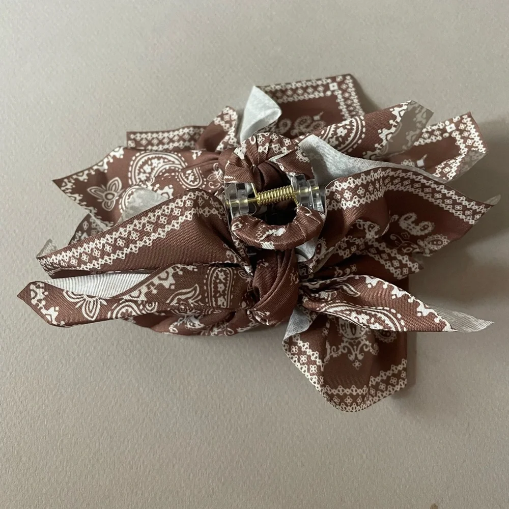 Brown Bandana Print Bow Hair Clip N1457